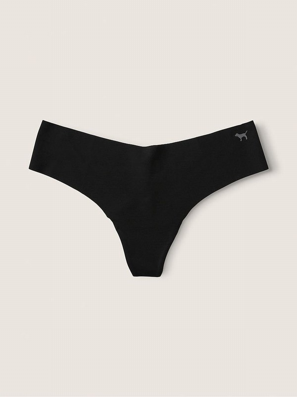 Black Victoria Secret Pure Thong Smooth No Show Underwear | PCFLU1584