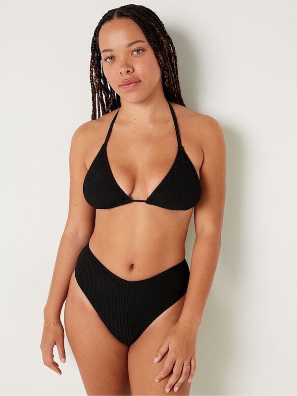 Black Victoria Secret Pure Triangle Crinkle Bikini Top | YWCJG5687