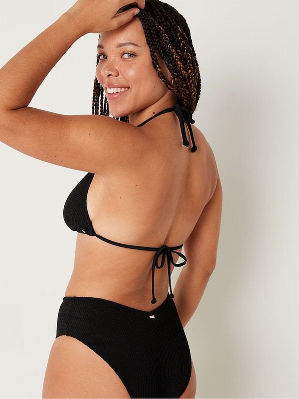 Black Victoria Secret Pure Triangle Crinkle Bikini Top | YWCJG5687