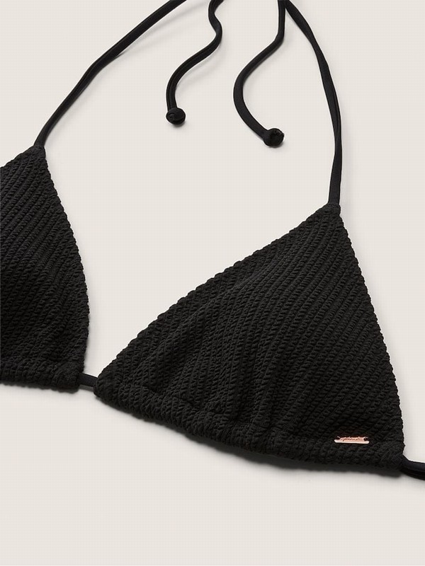 Black Victoria Secret Pure Triangle Crinkle Bikini Top | YWCJG5687