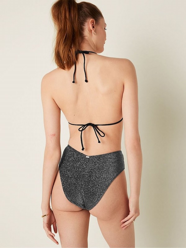 Black Victoria Secret Pure Triangle Shimmer Bikini Top | YURCV4059