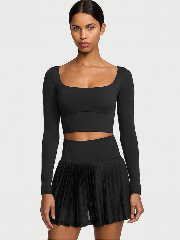 Black Victoria Secret Pure VS Elevate Cropped Long Sleeve Corset Top Tops | QVXAF0624