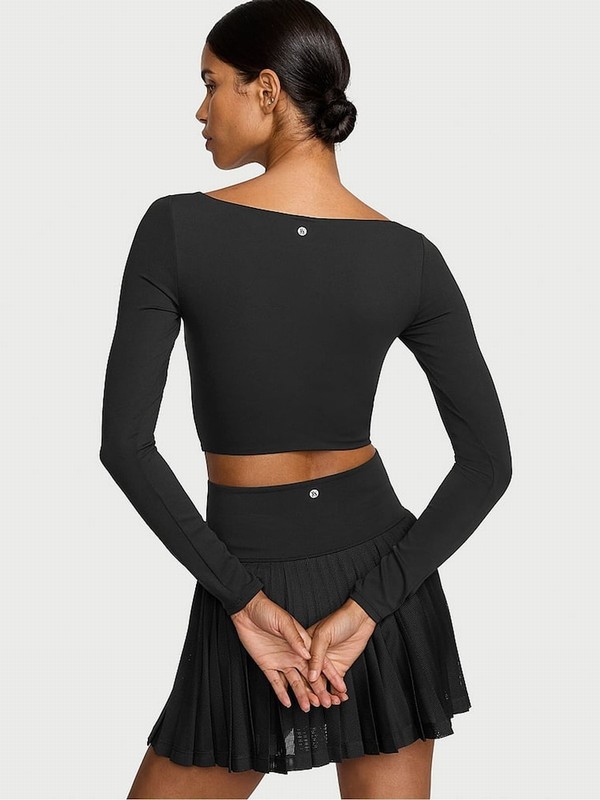 Black Victoria Secret Pure VS Elevate Cropped Long Sleeve Corset Top Tops | QVXAF0624