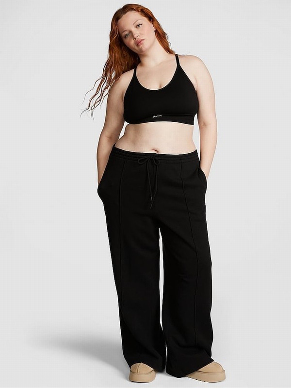 Black Victoria Secret Pure Wide Leg Fleece Joggers | YCMZE7456