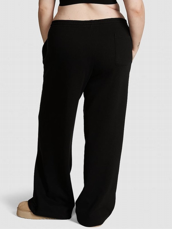 Black Victoria Secret Pure Wide Leg Fleece Joggers | YCMZE7456