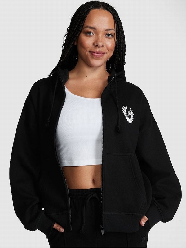 Black Victoria Secret Pure Zip Up Hoodie | HXONK0251