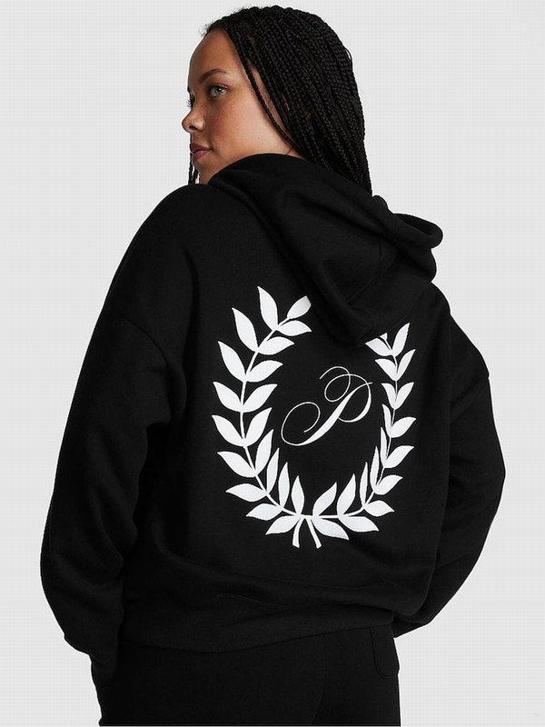 Black Victoria Secret Pure Zip Up Hoodie | HXONK0251