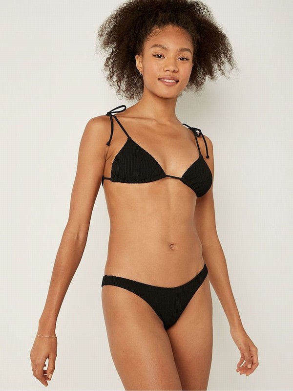 Black Victoria Secret Purezilian Crinkle Bikini Bottom | REUCT8697