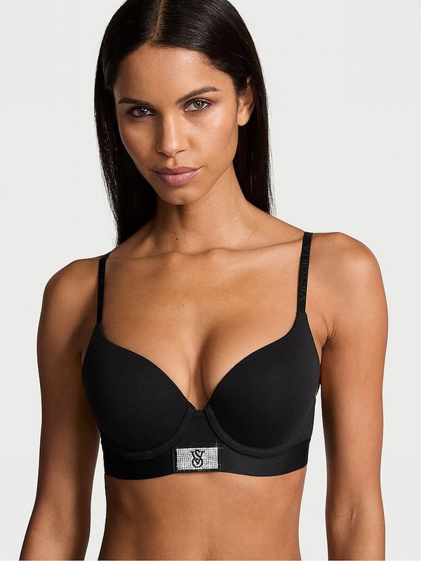 Black Victoria Secret Push Up Shine Patch Bras | PLUSZ0134