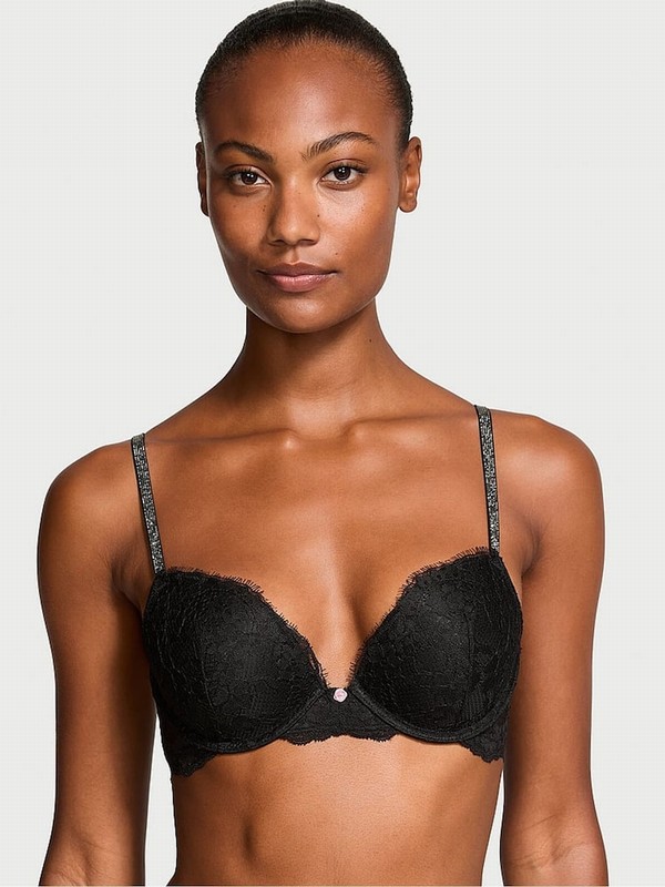 Black Victoria Secret Push Up Twinkle Shine Strap Bras | YUGEF0614