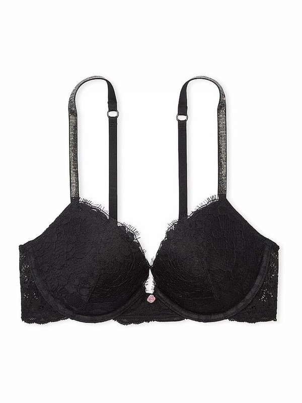 Black Victoria Secret Push Up Twinkle Shine Strap Bras | YUGEF0614