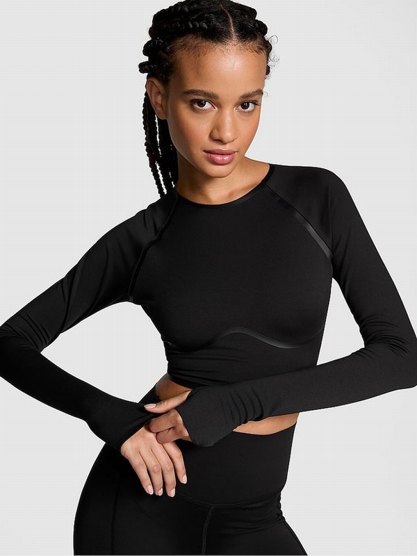 Black Victoria Secret Relay Long Sleeve Crop Top Tops | XEPMA9340