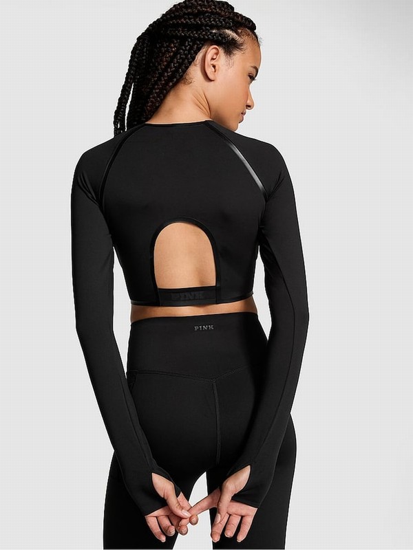 Black Victoria Secret Relay Long Sleeve Crop Top Tops | XEPMA9340