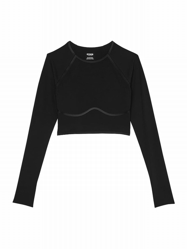 Black Victoria Secret Relay Long Sleeve Crop Top Tops | XEPMA9340