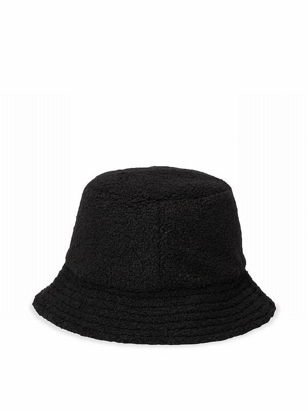 Black Victoria Secret Reversible Teddy Bucket Hats | FKPAC0814