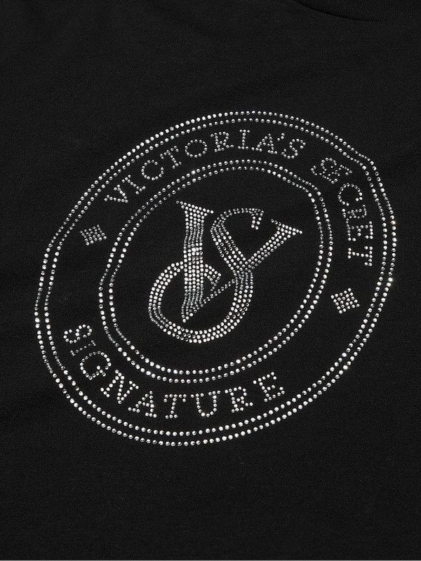 Black Victoria Secret Rhinestone Graphic London Cotton Long Nightwear | JIMRN7521