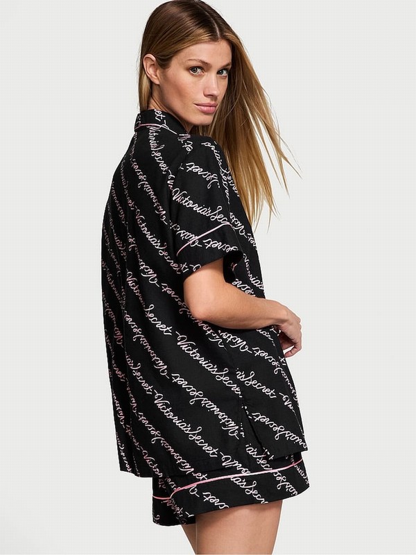 Black Victoria Secret Ribbon Script Flannel Nightwear | JUZKS6983