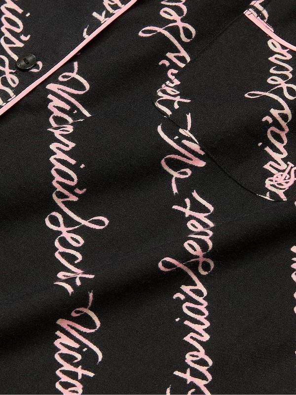 Black Victoria Secret Ribbon Script Flannel Long Nightwear | GBXNR3127