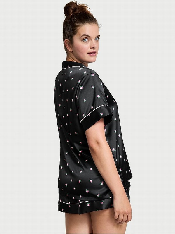 Black Victoria Secret Rosebuds Satin Nightwear | CXPVN3927