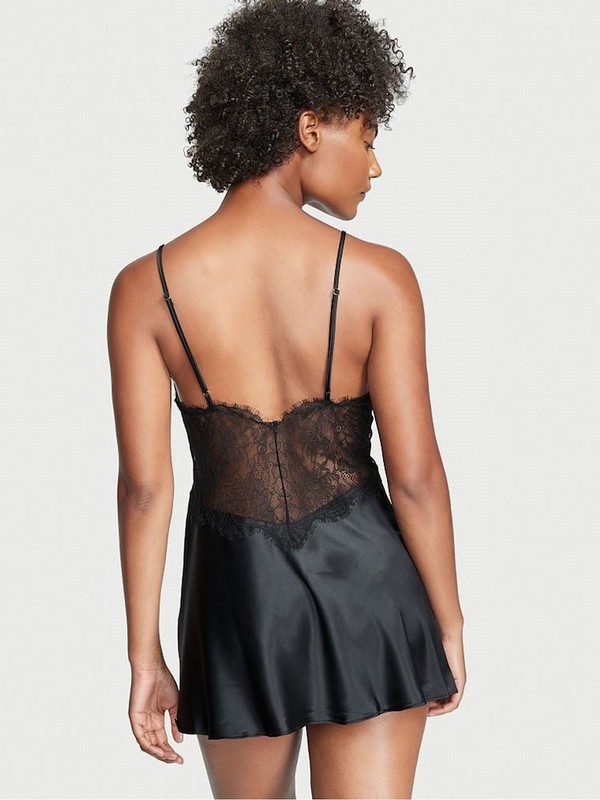 Black Victoria Secret Satin Lace Slip Nightwear | ZCXGE3846