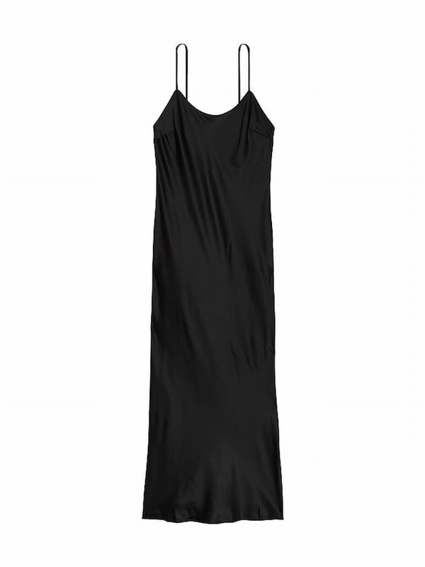 Black Victoria Secret Satin Maxi Slip Lingerie | JHPDX7958
