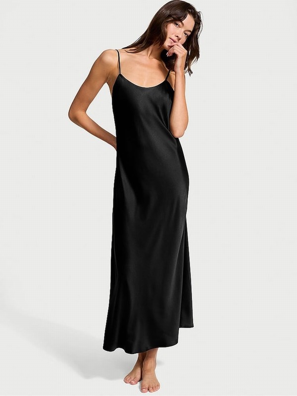 Black Victoria Secret Satin Maxi Slip Nightwear | THVQI2431