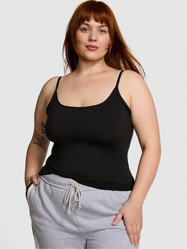 Black Victoria Secret Scoop Neck Soft Stretch Cami Top Tops | QRFTY8093