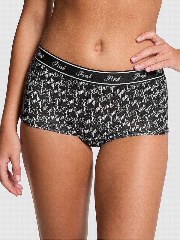 Black Victoria Secret Script Cotton Logo Underwear | CFNAR5671