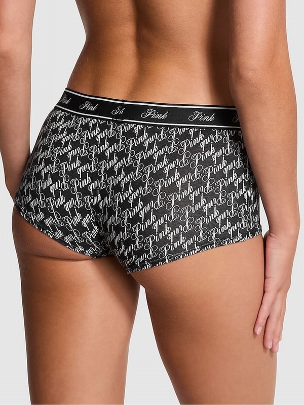 Black Victoria Secret Script Cotton Logo Underwear | CFNAR5671