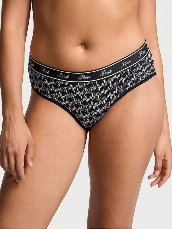 Black Victoria Secret Script Hipster Cotton Logo Underwear | CEQHY5078