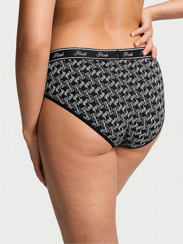Black Victoria Secret Script Hipster Cotton Logo Underwear | CEQHY5078