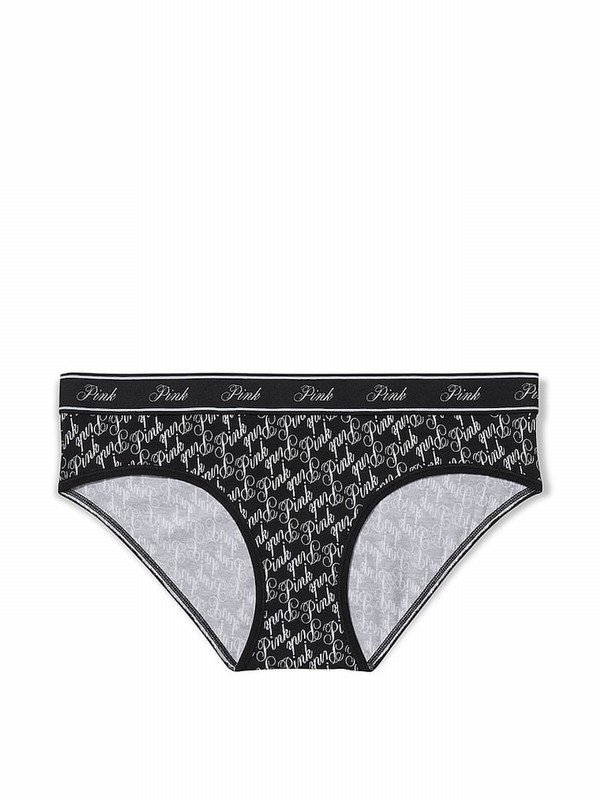 Black Victoria Secret Script Hipster Cotton Logo Underwear | CEQHY5078