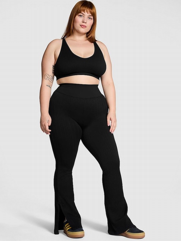 Black Victoria Secret Seamless Cable Knit High Waist Flare Leggings | ISBDL6184