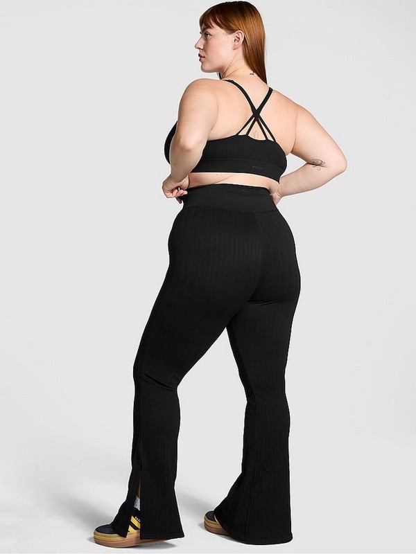 Black Victoria Secret Seamless Cable Knit High Waist Flare Leggings | ISBDL6184