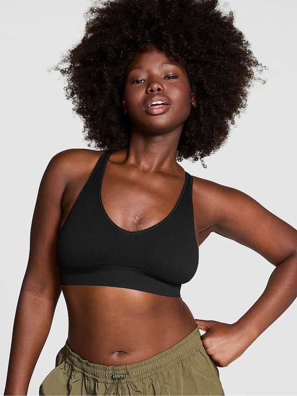 Black Victoria Secret Seamless Cable Knit Sports Bra | NQAGI3091