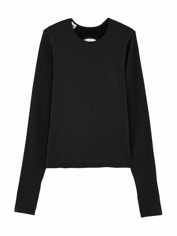 Black Victoria Secret Seamless Cable Knit Long Sleeve T Shirts | WESCK4953