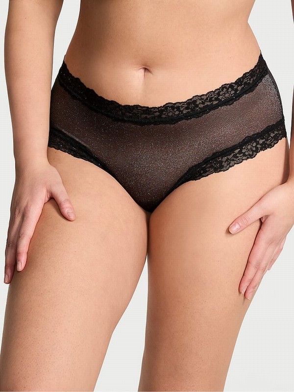 Black Victoria Secret Sequins Cheeky Mesh Underwear | IAKWT5063