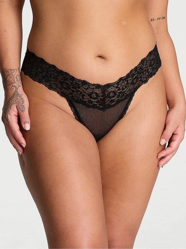 Black Victoria Secret Sequins Thong Mesh Underwear | ITHRY1326