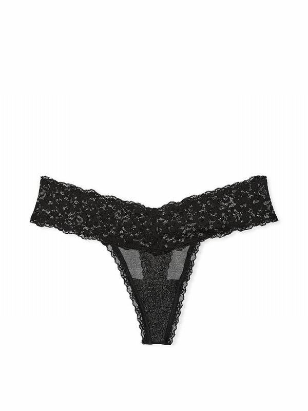 Black Victoria Secret Sequins Thong Mesh Underwear | ITHRY1326