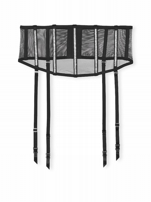 Black Victoria Secret Sheer Shine Corset Suspenders Lingerie | GRUKE5364