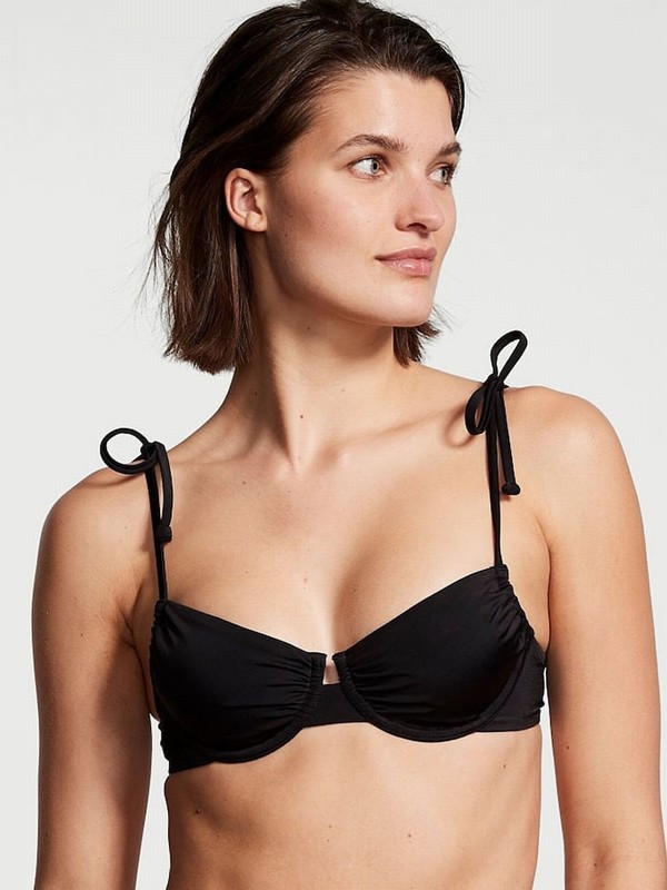 Black Victoria Secret Shine Bikini Top | QXKSW7204