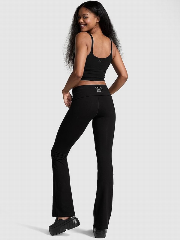 Black Victoria Secret Shine Diamante Cotton Foldover Flare Leggings | QXTMZ9284