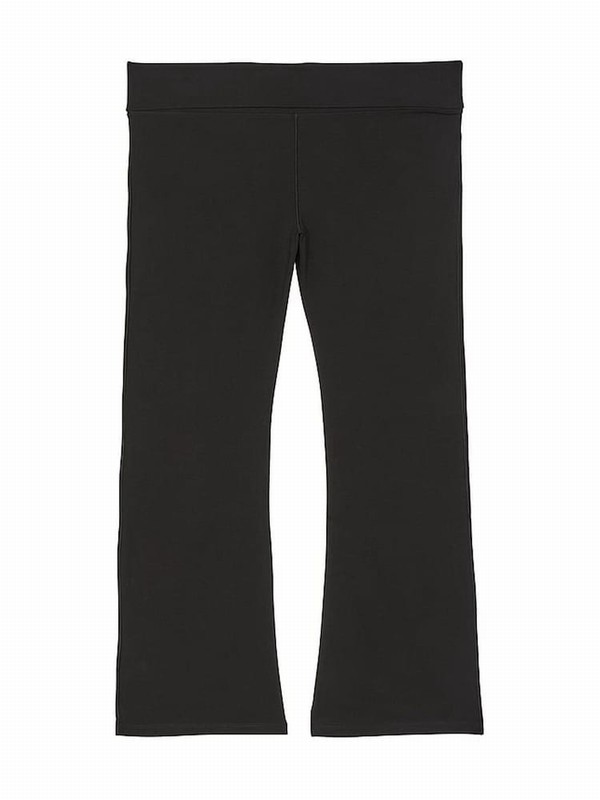 Black Victoria Secret Shine Diamante Cotton Foldover Flare Leggings | QXTMZ9284