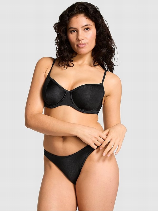 Black Victoria Secret Shine Frankies Buttercup Scoop Bikini Top | OCVWD8246