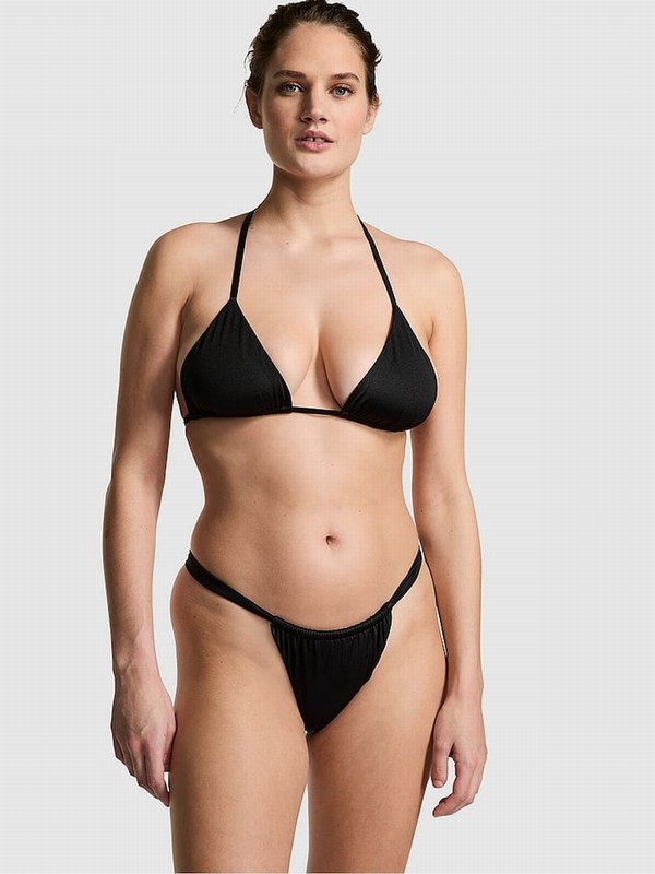 Black Victoria Secret Shine Frankies Cape May Triangle Bikini Top | KJFHV5970