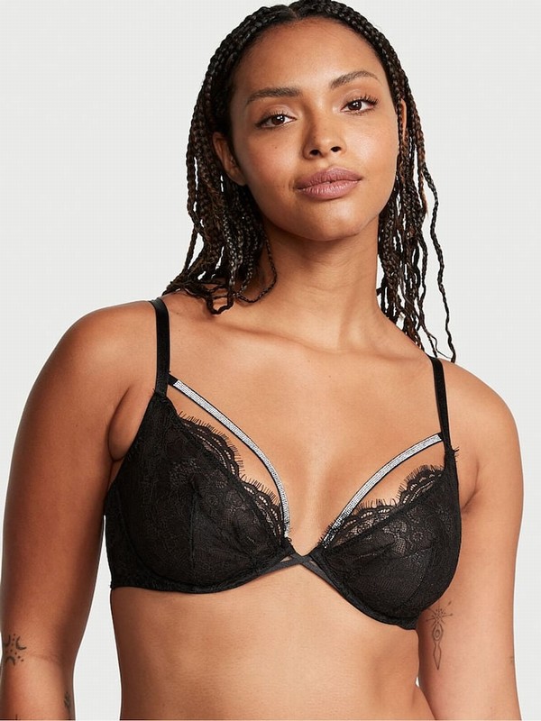 Black Victoria Secret Shine Lowcut Demi Bras | FVKZN9526