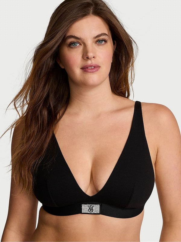 Black Victoria Secret Shine Patchlette Bras | JYQZC8796