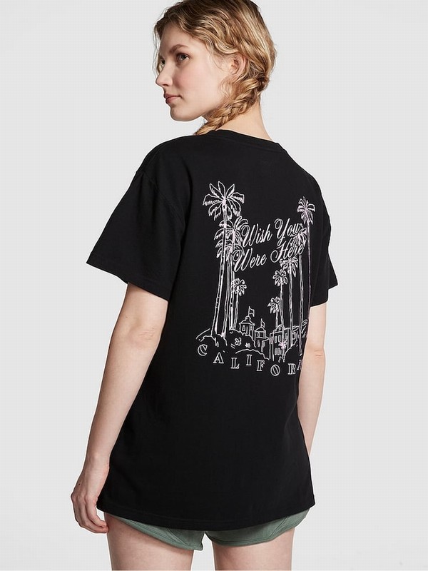 Black Victoria Secret Short Sleeve Oversized Campus T Shirts | SOIHA4156