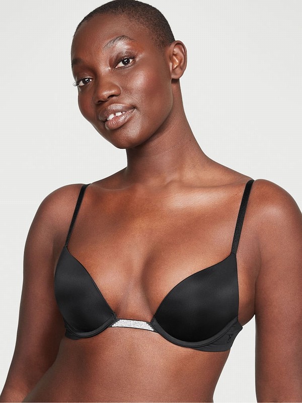 Black Victoria Secret Smooth Plunge Shine Multiway Bras | VFHUX7621