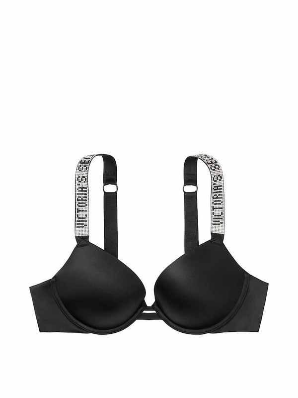 Black Victoria Secret Smooth Shine Strap Push Up Bras | RNZOD6379